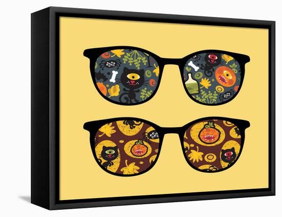 Retro Sunglasses with Halloween Reflection in It.-panova-Framed Stretched Canvas