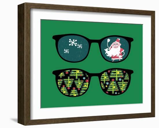 Retro Sunglasses with New Year Reflection in It. Vector Illustration of Accessory - Isolated Eyegla-panova-Framed Art Print