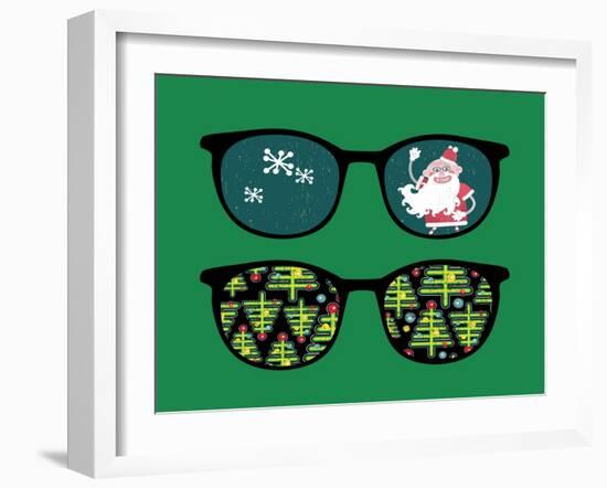 Retro Sunglasses with New Year Reflection in It. Vector Illustration of Accessory - Isolated Eyegla-panova-Framed Art Print