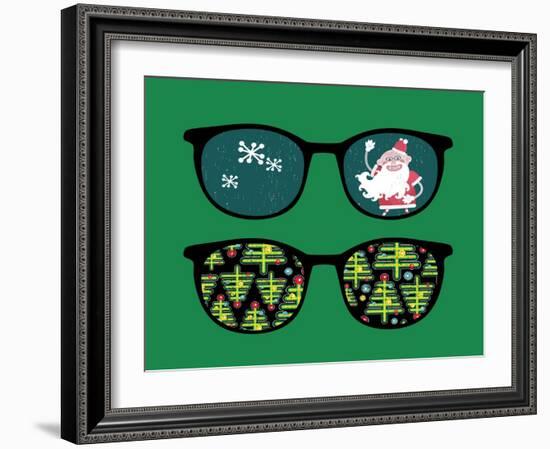 Retro Sunglasses with New Year Reflection in It. Vector Illustration of Accessory - Isolated Eyegla-panova-Framed Art Print