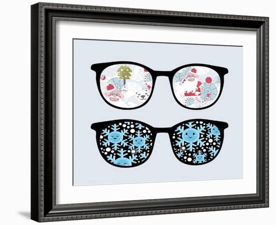 Retro Sunglasses with Winter Reflection in It.-panova-Framed Art Print