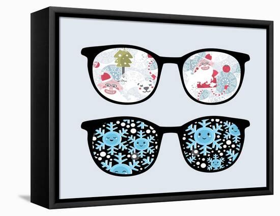 Retro Sunglasses with Winter Reflection in It.-panova-Framed Stretched Canvas