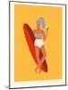 Retro Surfer Girl with Longboard Eating Ice Cream-Tasiania-Mounted Art Print