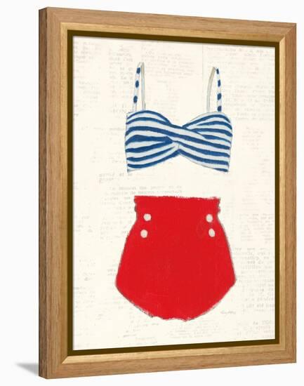 Retro Swimwear IV Newsprint-Emily Adams-Framed Stretched Canvas