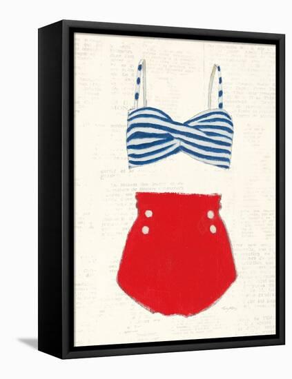 Retro Swimwear IV Newsprint-Emily Adams-Framed Stretched Canvas