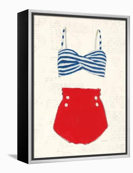 Retro Swimwear IV Newsprint-Emily Adams-Framed Stretched Canvas