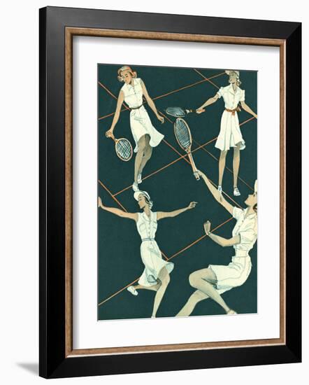 Retro Tennis Poster, Woman's Doubles Match-null-Framed Art Print