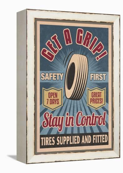 Retro Tire Ad - Vintage Sign-Lantern Press-Framed Stretched Canvas