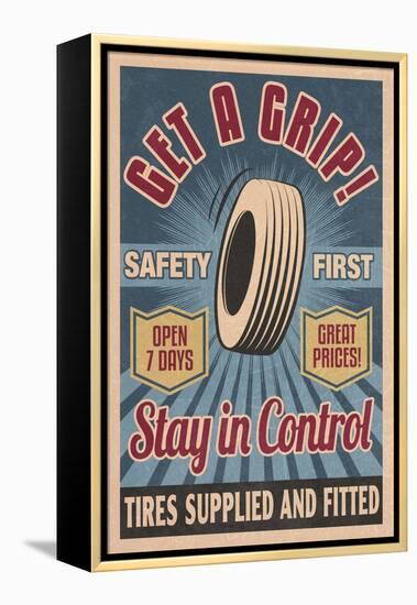 Retro Tire Ad - Vintage Sign-Lantern Press-Framed Stretched Canvas