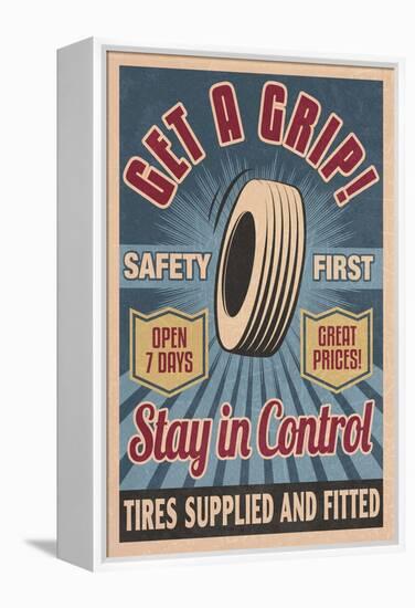 Retro Tire Ad - Vintage Sign-Lantern Press-Framed Stretched Canvas