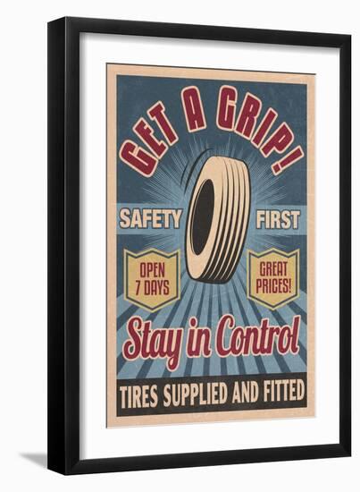 Retro Tire Ad - Vintage Sign-Lantern Press-Framed Art Print