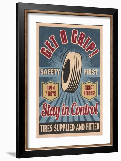 Retro Tire Ad - Vintage Sign-Lantern Press-Framed Art Print