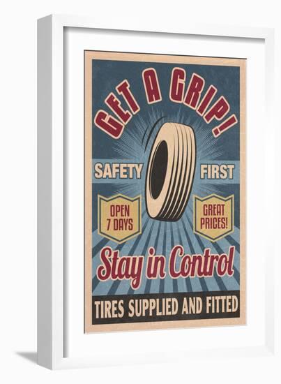 Retro Tire Ad - Vintage Sign-Lantern Press-Framed Art Print