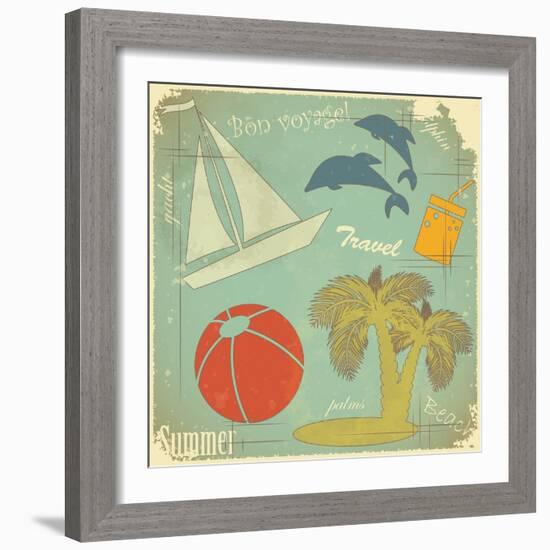 Retro Travel Postcard-elfivetrov-Framed Art Print