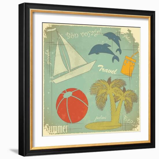 Retro Travel Postcard-elfivetrov-Framed Art Print