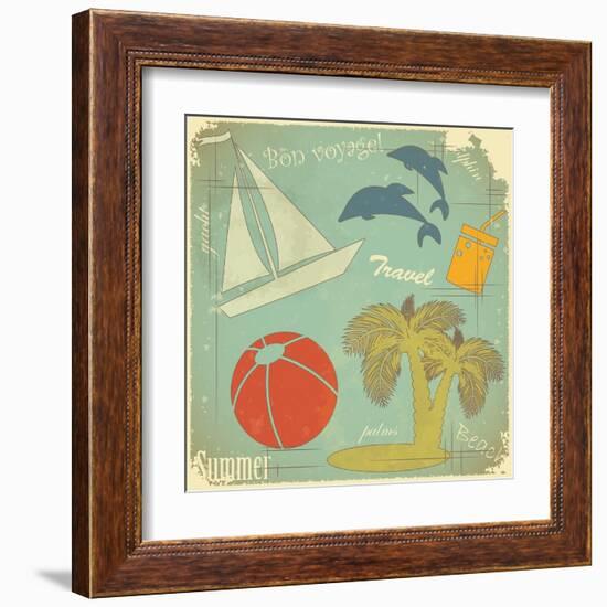 Retro Travel Postcard-elfivetrov-Framed Art Print