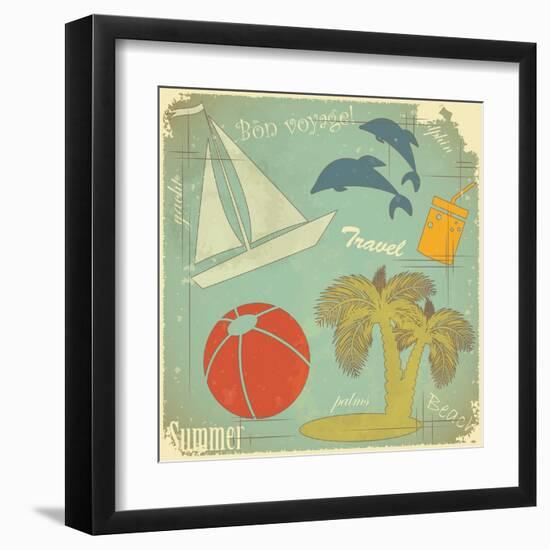 Retro Travel Postcard-elfivetrov-Framed Art Print