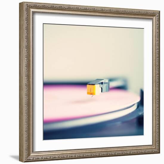 Retro Turntable with Pink Vinyl-Andrekart Photography-Framed Photographic Print