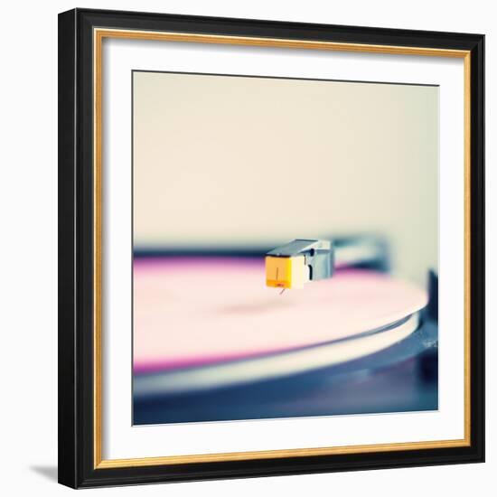 Retro Turntable with Pink Vinyl-Andrekart Photography-Framed Photographic Print