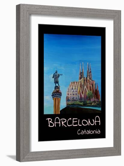 Retro Vintage Poster of Barcelona with Columbus-Markus Bleichner-Framed Art Print