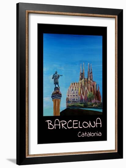 Retro Vintage Poster of Barcelona with Columbus-Markus Bleichner-Framed Art Print