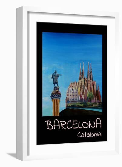 Retro Vintage Poster of Barcelona with Columbus-Markus Bleichner-Framed Art Print