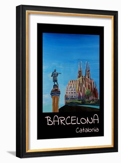 Retro Vintage Poster of Barcelona with Columbus-Markus Bleichner-Framed Art Print