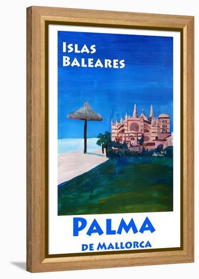 Retro Vintage Poster of Palma de Mallorca Cathedra-Markus Bleichner-Framed Stretched Canvas