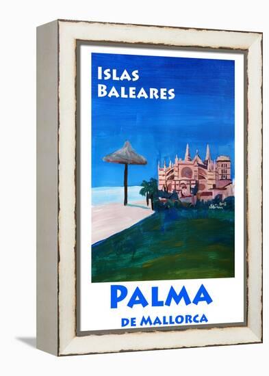 Retro Vintage Poster of Palma de Mallorca Cathedra-Markus Bleichner-Framed Stretched Canvas