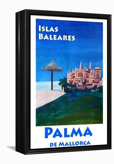 Retro Vintage Poster of Palma de Mallorca Cathedra-Markus Bleichner-Framed Stretched Canvas