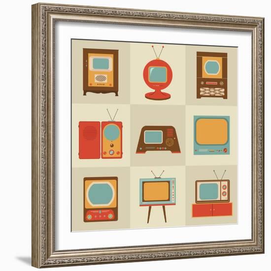 Retro Vintage Tv Set-vector pro-Framed Art Print