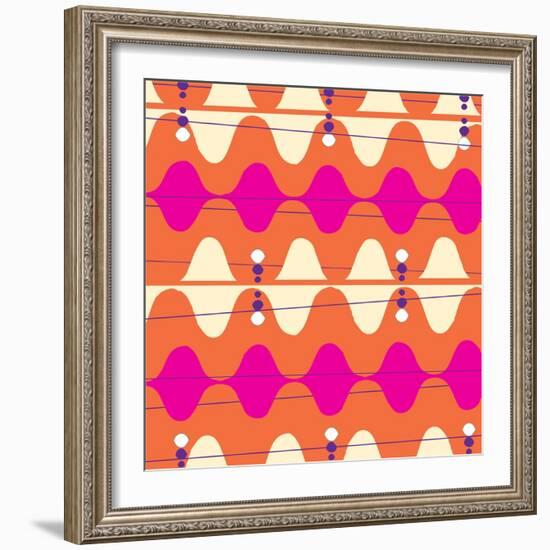 Retro Wave Pattern Orange-null-Framed Giclee Print