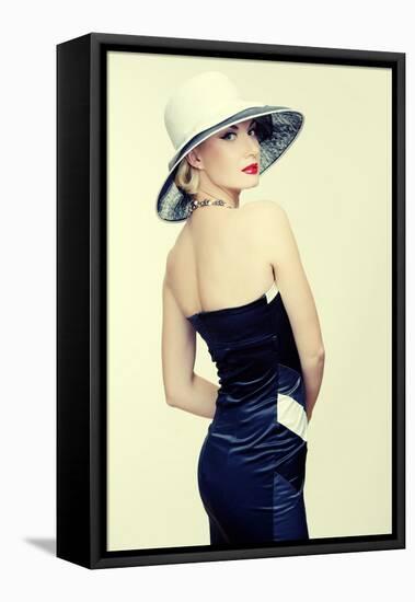 Retro Woman In Hat-NejroN Photo-Framed Premier Image Canvas