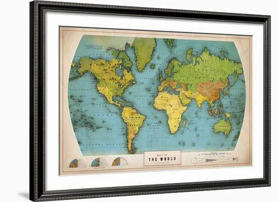 Retro World Map-The Vintage Collection-Framed Giclee Print