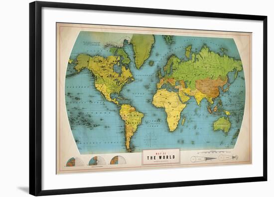 Retro World Map-The Vintage Collection-Framed Giclee Print