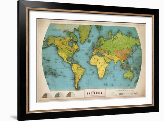 Retro World Map-The Vintage Collection-Framed Giclee Print