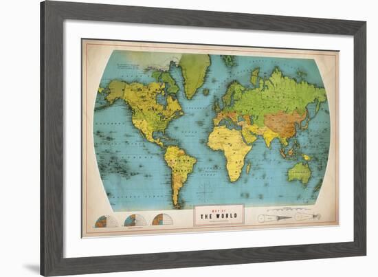 Retro World Map-The Vintage Collection-Framed Giclee Print