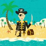 Pirate on an Island with Treasure a Pirate with His Treasure on a Deserted Island-Retrorocket-Art Print
