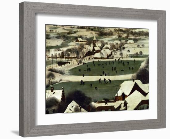 Return of the Hunters.Detail from the series of six paintings "The Seasons" (1565)-Pieter Bruegel the Elder-Framed Giclee Print