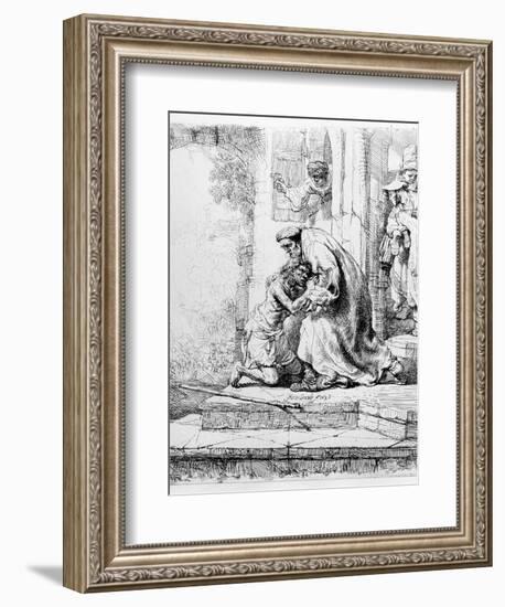 Return of the Prodigal Son, 1636 (Etching)-Rembrandt van Rijn-Framed Giclee Print