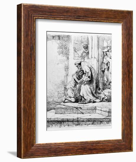 Return of the Prodigal Son, 1636 (Etching)-Rembrandt van Rijn-Framed Giclee Print