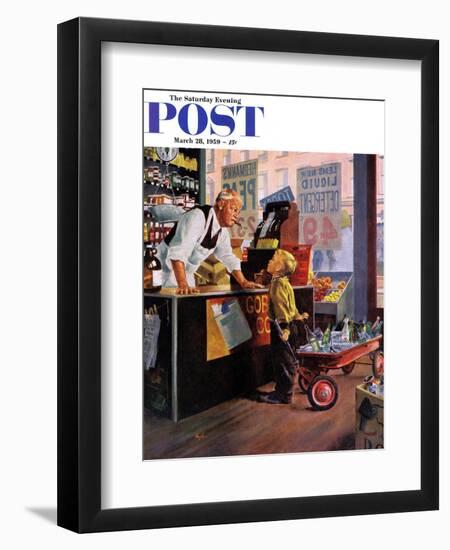 "Returning Bottles for Refund" Saturday Evening Post Cover, March 28, 1959-George Hughes-Framed Giclee Print