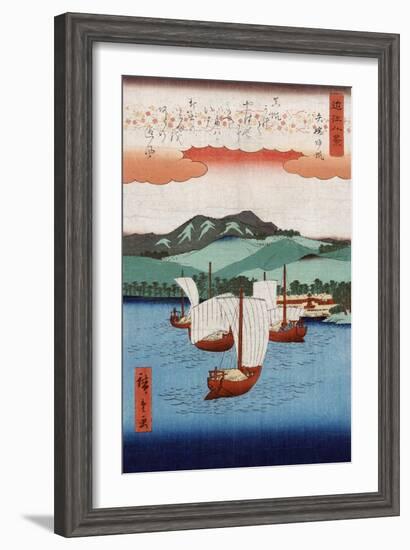Returning Sails at Yabase, Japanese Wood-Cut Print-Lantern Press-Framed Art Print