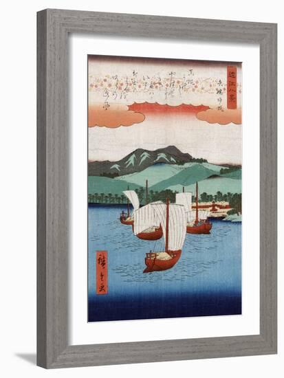 Returning Sails at Yabase, Japanese Wood-Cut Print-Lantern Press-Framed Art Print