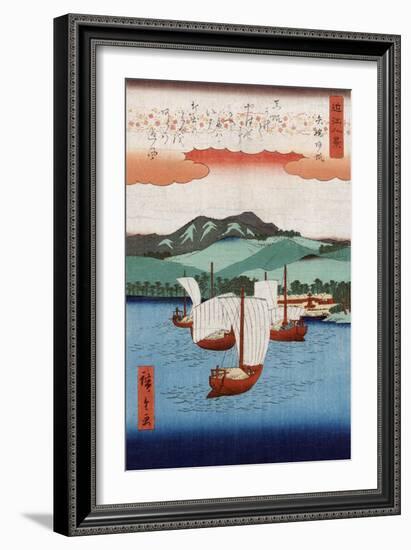 Returning Sails at Yabase, Japanese Wood-Cut Print-Lantern Press-Framed Art Print