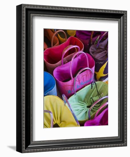 Reunion-made bags for sale, Covered Market, St-Paul, Reunion Island, France-Walter Bibikow-Framed Photographic Print