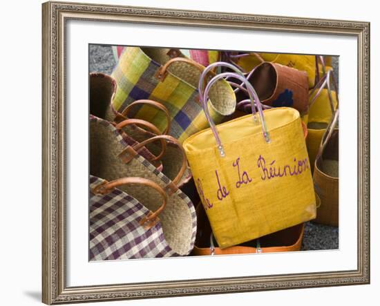 Reunion-made handbags, Seafront Market, St-Paul, Reunion Island, France-Walter Bibikow-Framed Photographic Print