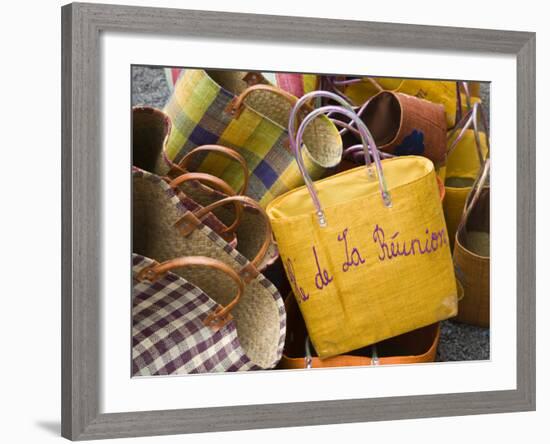 Reunion-made handbags, Seafront Market, St-Paul, Reunion Island, France-Walter Bibikow-Framed Photographic Print