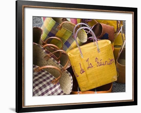 Reunion-made handbags, Seafront Market, St-Paul, Reunion Island, France-Walter Bibikow-Framed Photographic Print