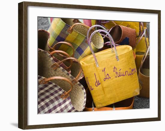 Reunion-made handbags, Seafront Market, St-Paul, Reunion Island, France-Walter Bibikow-Framed Photographic Print